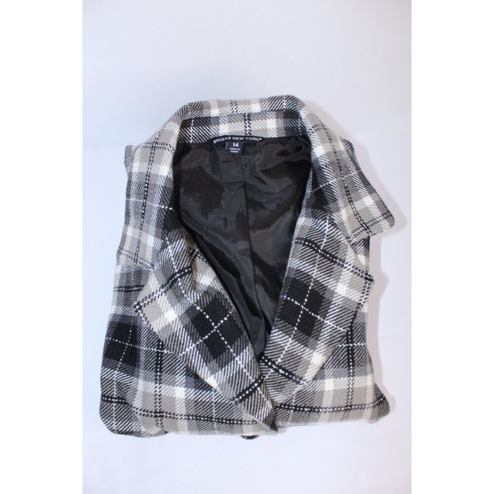 Briggs New York Plaid Blazer Women's 14 Black White Grey Lined Tailored Pockets‎ - Picture 14 of 14